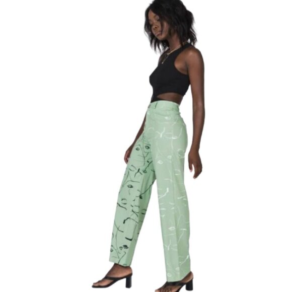 Women's 2 NWT Princess Polly Face It Pants Green High Waisted - Picture 2 of 11